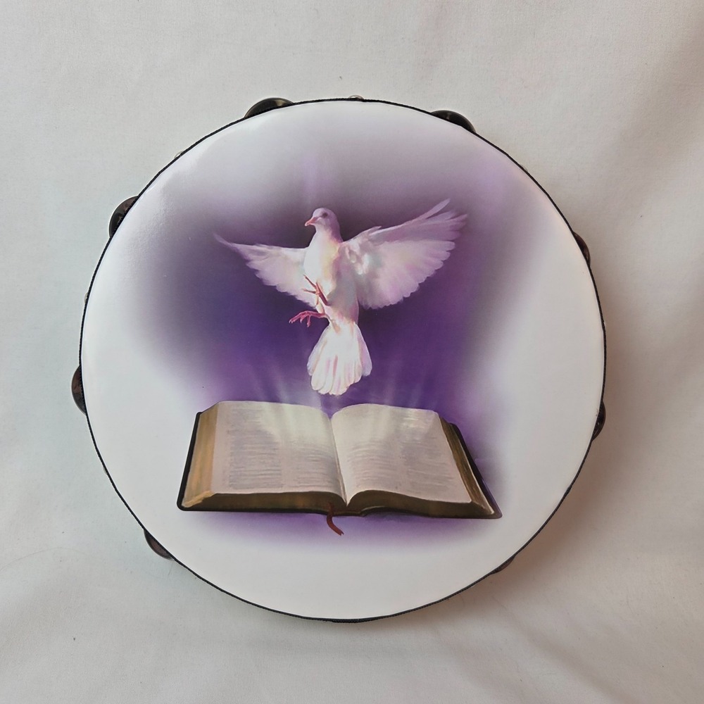 Beautiful 10 inch Dove Bible Holy Spirit Church Praise Worship JESUS Tambourine
